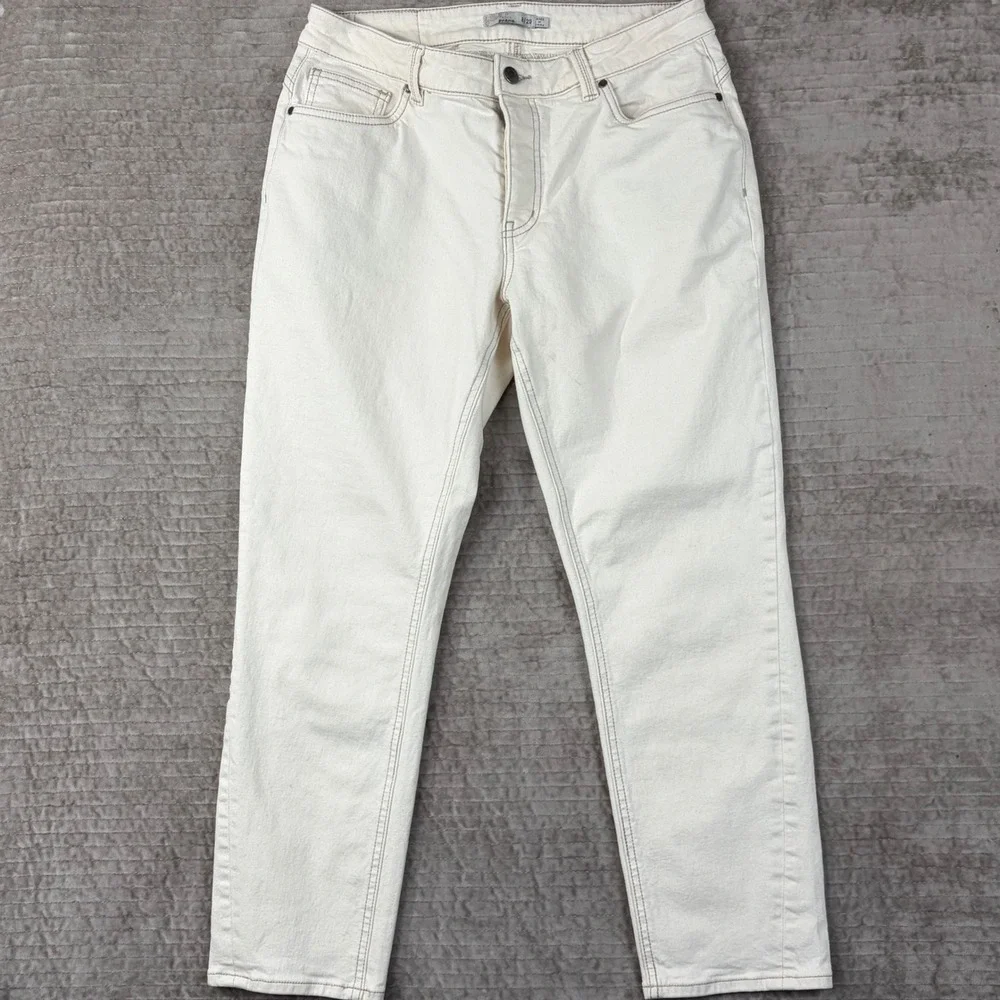 Prana Kara Jeans Womens 8/29 Off White Cream Denim Button Fly‎ Tapered Leg Pants
